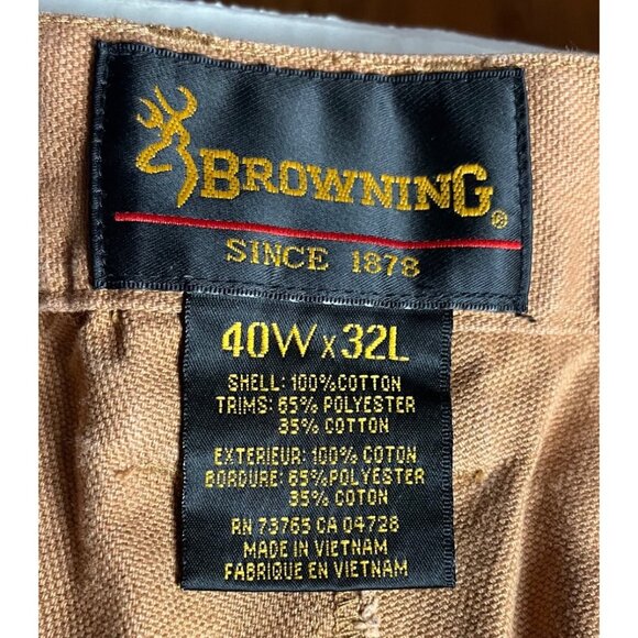 Vintage Browning Mens Canvas Brush Guard Hunting Pants 40/32 Brown/Green USA - Picture 3 of 12